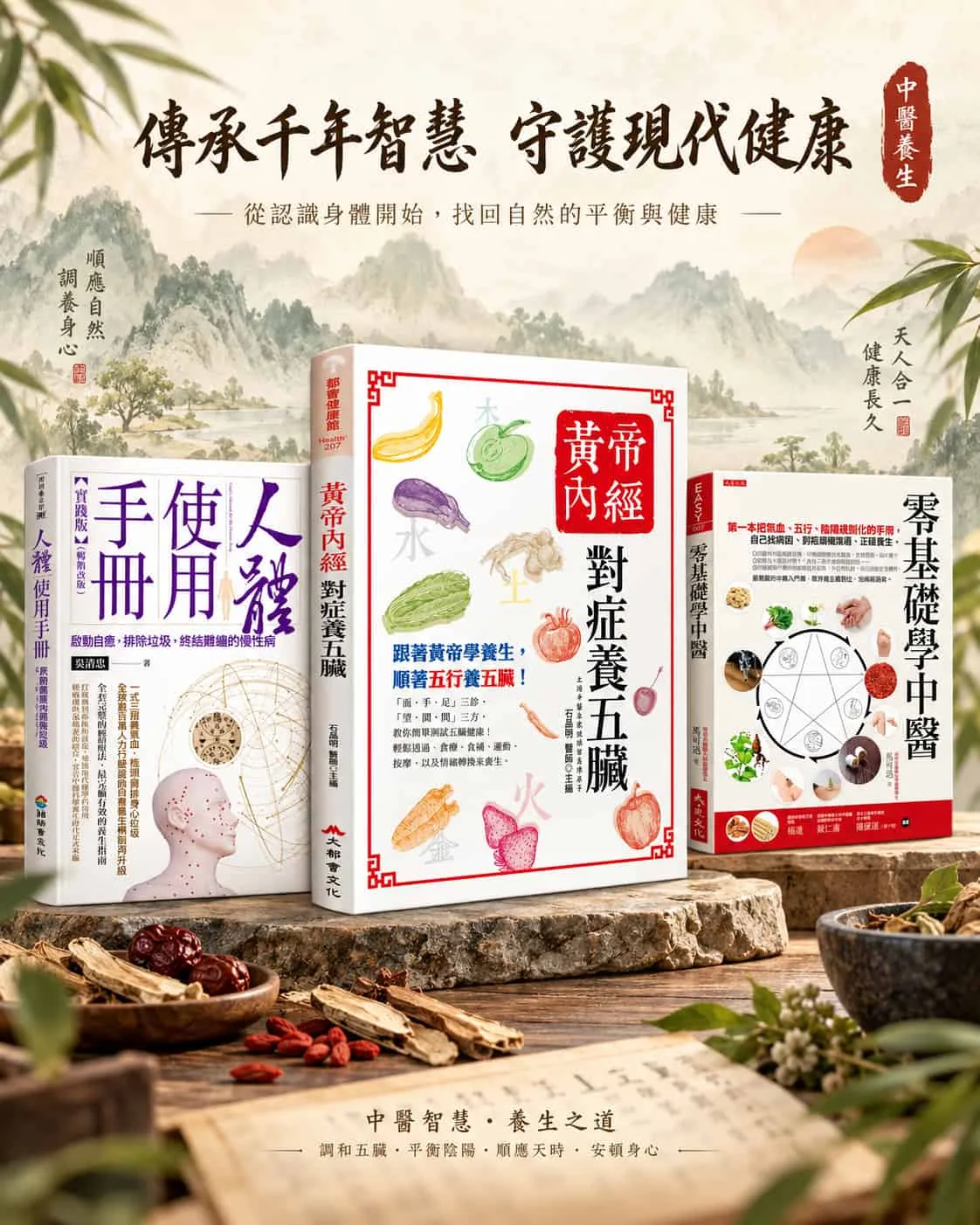 三本養生文化讀物合照